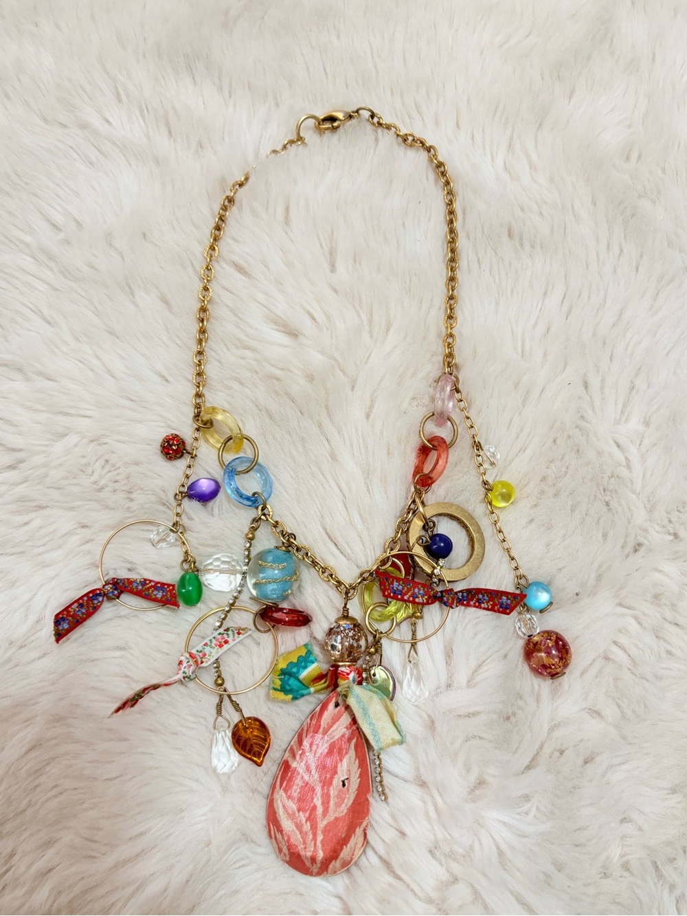 Lenora Dame Mixed Media Charm Statement Necklace Multi
